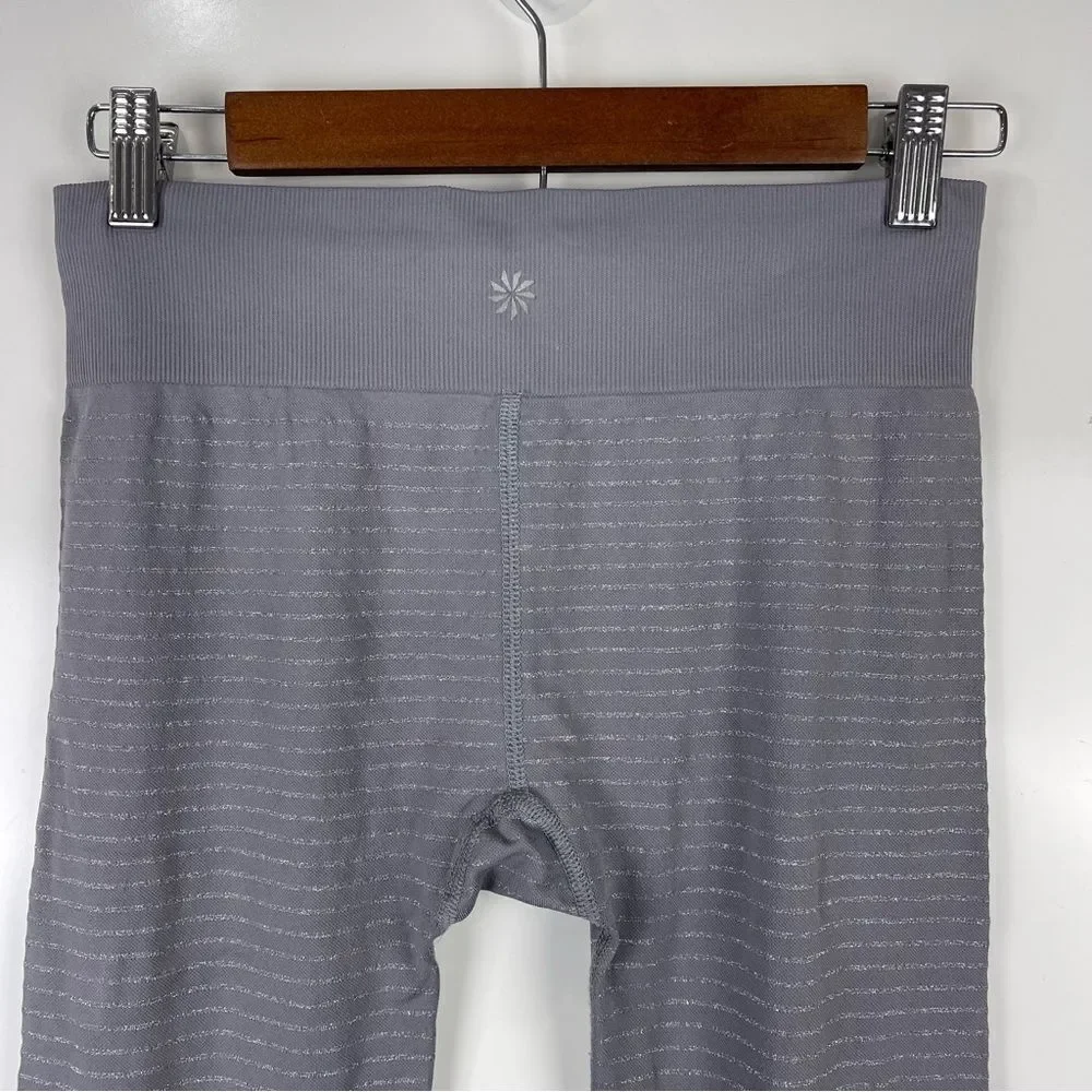 Athleta Grey Shimmer Stripe Tights Full Length Yoga Running Women's Size Medium